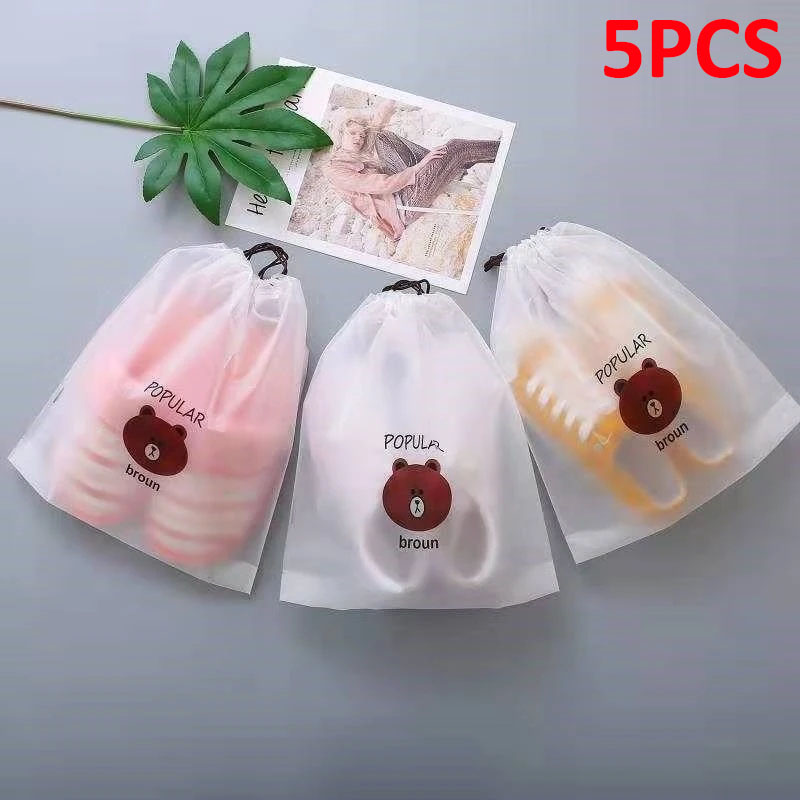 Travel Ziplock Bags - 5PCS รองเท้าเก็บฝุ่นกระเป๋าซิปล็อคกระเป๋าเดินทางอุปกรณ์อาบน้ําพกพากระเป๋ากันน้ํากระเป๋าเครื่องสําอางเชือกดึงกระเป๋าอเนกประสงค์