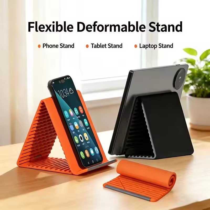 Travel Accessories Holder - ขาตั้งโทรศัพท์แบบพกพาซิลิโคนสำหรับวางบนโต๊ะ แท็บเล็ต แล็ปท็อป ดีไซน์สร้างสรรค์ ยืดหยุ่น พับได้