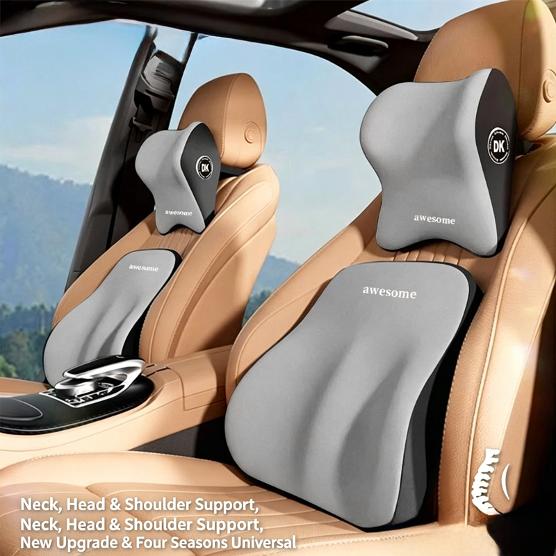 Neck Pillow Memory Foam - ชุดหมอนรองคอและพนักพิงหลังในรถยนต์ พรีเมียมเมมโมรี่โฟม สำหรับเบาะคนขับ พร้อมเบาะรองหลังเพื่อสุขภาพ ช่วยบรรเทาอาการปวดหลัง
