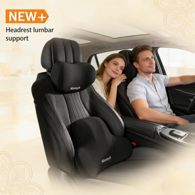 Neck Pillow Memory Foam - ชุดหมอนรองคอเมมโมรี่โฟมและที่รองหลังสำหรับรถยนต์ พร้อมเบาะรองศีรษะระบายอากาศเพื่อบรรเทาอาการปวด