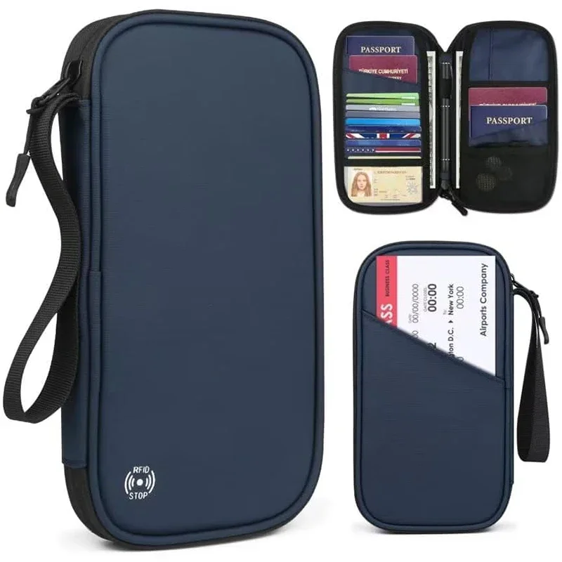 Travel Ziplock Bags - น้ําหนักเบาครอบครัวหนังสือเดินทางกระเป๋าสตางค์ซิป Oxford เอกสารกระเป๋าที่ถอดออกได้สายรัดข้อมือสําหรับผู้หญิงผู้ชาย