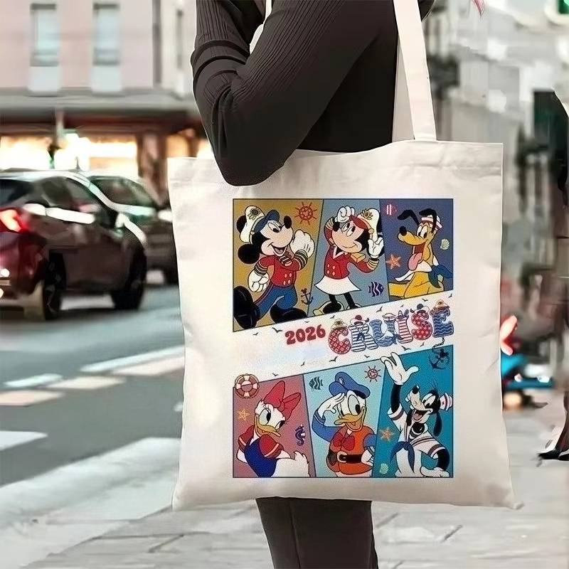 Travel Accessories Disney - กระเป๋าผ้าแคนวาสลายการ์ตูนกะลาสีเรือ รุ่นใหม่ ปี 2026 ขนาดใหญ่ จุของได้เยอะ