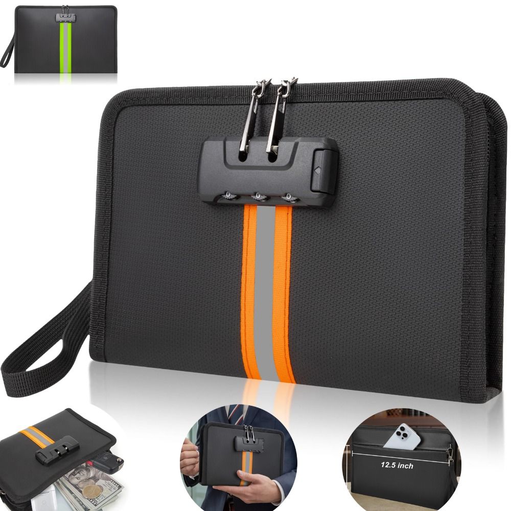 Travel Ziplock Bags - กระเป๋าเงินทนไฟพร้อมรหัสล็อค กระเป๋ารักษาความปลอดภัยสีดํากันน้ําสําหรับเงินสดแบบพกพาพร้อมซิปเอกสาร Safe Bag Travel
