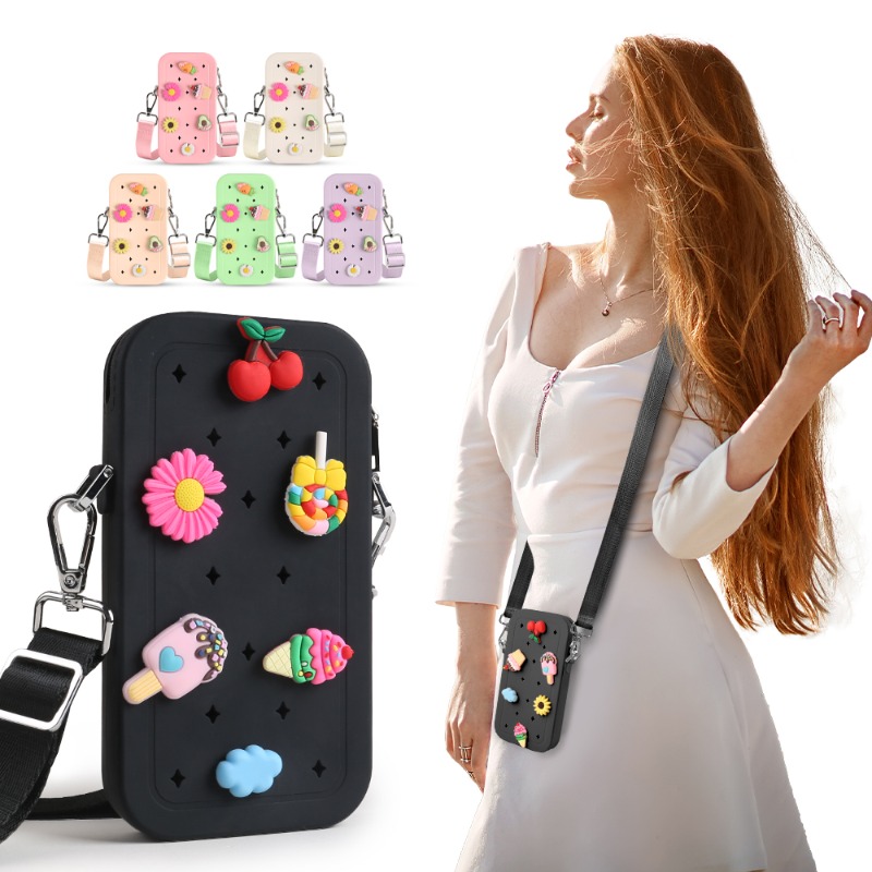 Travel Z - กระเป๋าสะพายข้างซิลิโคนแบบพกพาอเนกประสงค์ กระเป๋าใส่โทรศัพท์กันน้ำแบบมีซิป กระเป๋าเดินทางสีพื้น กระเป๋าจัดเก็บอุปกรณ์สำหรับโทรศัพท์
