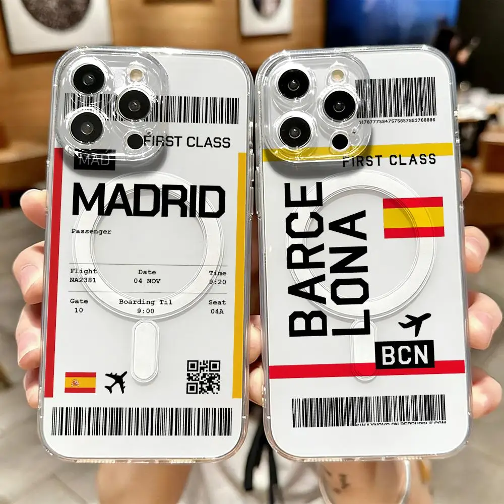 Travel Accessories Iphone - เคสโทรศัพท์ลายตั๋วเครื่องบินท่องเที่ยวสเปน สำหรับ iPhone 17 16 15