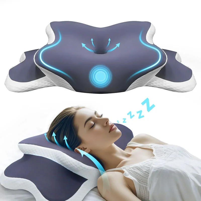 Neck Pillow Memory Foam - หมอนเมมโมรี่โฟม หมอนรองคอ บรรเทาอาการปวดคอ รูปทรงตามหลักสรีรศาสตร์ รองรับกระดูกสันหลังส่วนคอ สำหรับนอนตะแคง