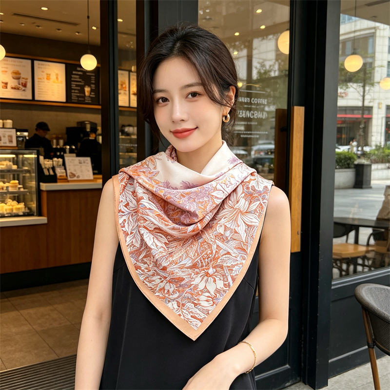 Travel Accessories Gifts For Women - ผ้าพันคอไหมเนื้อนุ่มสำหรับผู้หญิง ผ้าพันคอสี่เหลี่ยม 90 ผืน ผ้าคลุมไหล่ สายคาดกระเป๋า