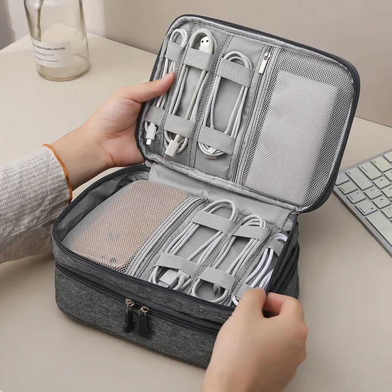 Travel Ziplock Bags - ที่ใส่สาย USB แบบพกพา3ชั้นกระเป๋าสำหรับเดินทางแบตสำรองหูฟังเมาส์สายชาร์จที่เก็บเก็บของกระเป๋าซิปล็อค
