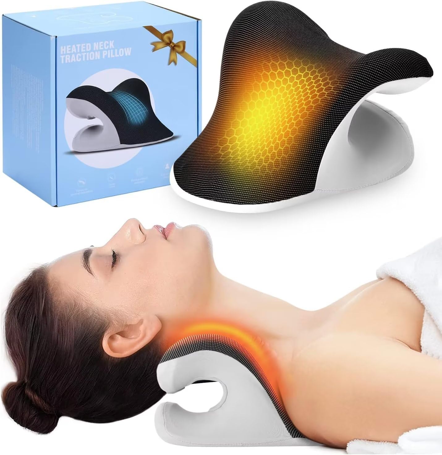 Neck Pillow Memory Foam - ปลอกหมอนบำบัดด้วยความร้อนสำหรับยืดคอ, เครื่องนวดศีรษะ ลำตัว หลัง เอว หมอนรองคอ,