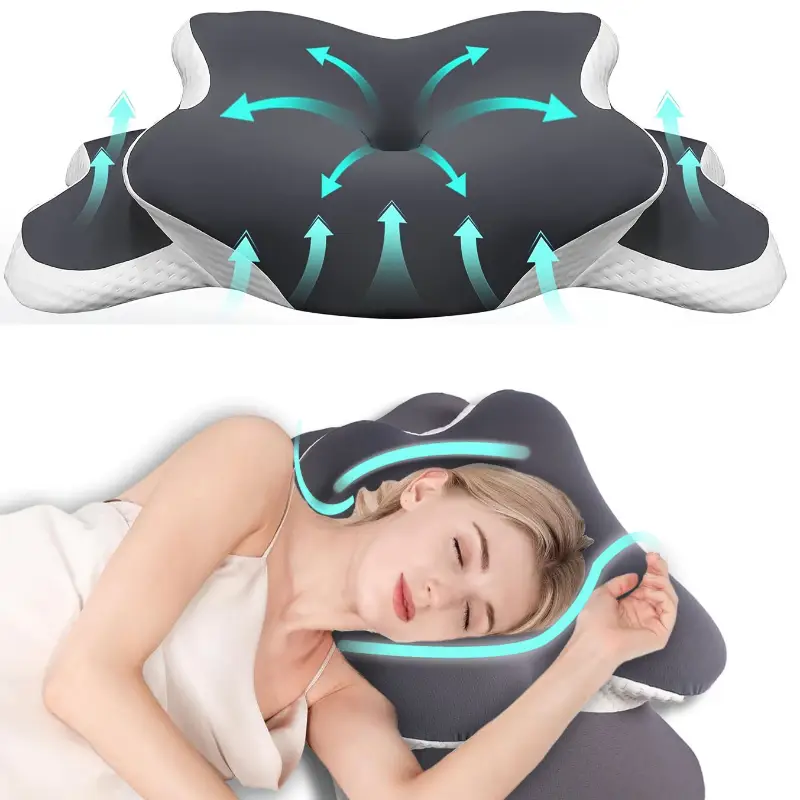 Neck Pillow Memory Foam - หมอนรองคอเมมโมรี่โฟมรูปผีเสื้อเพื่อสุขภาพ รูปทรงตัว C/ปรับความสูงได้สองระดับ พร้อมปลอกใสรองรับ - สำหรับนอนตะแคง/นอนหงาย/รองรับศีรษะ