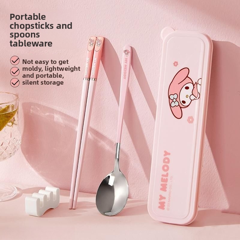 ชุดช้อนส้อมพกพาลายการ์ตูนน่ารั - Travel Accessories Gifts For Women บทวิจารณ์และราคา